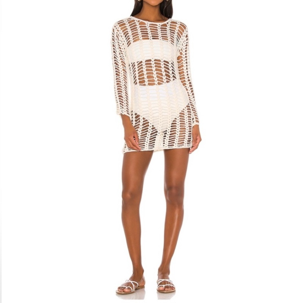 Superdown White Miranda Crochet Cover-Up Dress